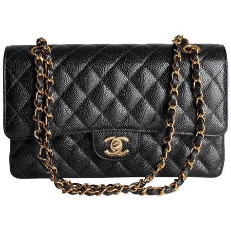 chanel black quilted caviar bag|Small classic handbag, Grained calfskin & gold.